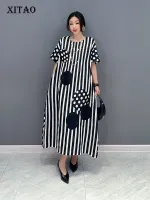 XITAO Striped Dresses Patchwork Female Women   Fashion O-neck Dress DMJ1159