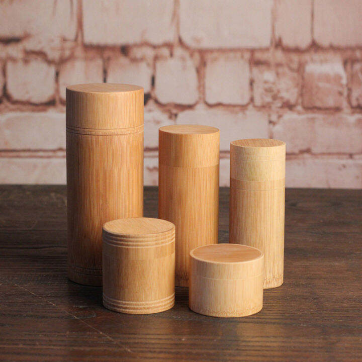 LIANG Portable Spice Handmade Bamboo Round Bottle With Lid Container Tea Canister Storage Box