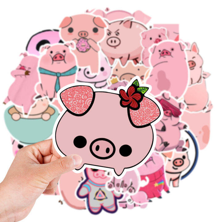 muya-50pcs-น่ารัก-piggy-สติกเกอร์กันน้ำสีชมพูอะนิเมะสติ๊กเกอร์ไวนิลสำหรับวารสารแล็ปท็อป