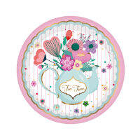 8แขก Vintage Tea Party Party Tableware ดอกไม้สีชมพูชาจานผ้าเช็ดปากถ้วยชา Happy Birthday Supplieshot