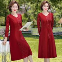 ☎❍ Middle-aged womens clothing in the spring and autumn with new mom in the autumn outfit like mother-in-law covered belly noble long-sleeved long dress
