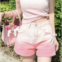 cabbage DaDuHey? Womens 2023 New Gradient Color Denim Shorts Fashion Loose Waist Wide Leg Pants