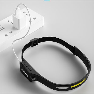 COB USB Fast Charging ไฟหน้าแบบชาร์จไฟได้ Multi Function Induction LED Head Lamp Built-In แบตเตอรี่ไฟฉายตกปลา