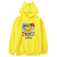 [ในสต็อก] Pokémons Pikachu ชุดเสื้อผ้าเด็กสาวการ์ตูนผ้าฝ้ายผสมอะนิเมะ H Oodies ชายหญิงเสื้อสวมหัวด้านบนฤดูใบไม้ร่วงแขนยาวสบายๆ