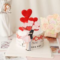Romantic Love Heart Shaped Lovers Cake Topper Valentines Day Theme Wedding Anniversary Cake Decoration Party Supplies Gifts