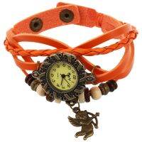 CAY Quartz Weave Round Leather Cupid Bracelet Women Wrist Watch (Orange)