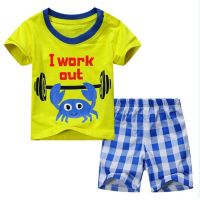 SAILEROAD Childrens Cute Crab Design Nightwear Boys Short Sleeve Pajamas Set Kids Pijama for Summer Home Wear Clothing
