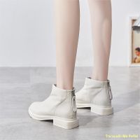 COD Spot #Soft Leather Chelsea Short Boots Women 2021 New White Trendy Martin Small Heel Thin Flat