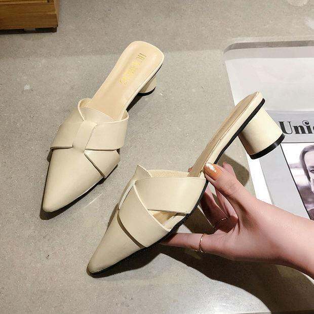 young-2021-middle-heel-half-slipper-womens-korean-fashion-versatile-thick-heel-pointed-shoes