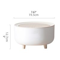 Nordic Style Creative Mini Trash Can with Elasticity Press Lid Cover High Foot Round Waste Basket Dispenser Countertop Tabletop