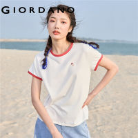 Giordano, ผู้หญิง เสื้อยืดแขนสั้นคอกลมแขนสั้นลายปักขอบสีคมชัด Free Shipping 05322395