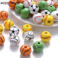 10/20/30Pcs 16mm Basketball Football Wooden Beads Mixed Volleyball Loose Spacer Beads For Jewelry Making Accessories Wholesale