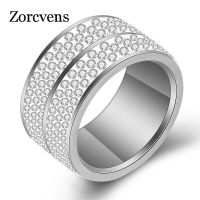 KOTiK New Fashion Punk Vintage 316L Stainless Steel Engagement Wedding Rings for Women Full Clear Crystal Jewelry