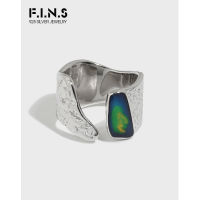 F.I.N.S Irregular Enamel Real S925 Sterling Silver Open Ring Wide Finger Cuff Rings for Women Dripping Oil Punk Fine Jewelry