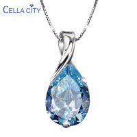 Cellacity Trendy Necklace for Women Silver 925 Jewelry Water Drop Shaped Aquamarine Pendant Neck Ornament Engagement Wholesale2023