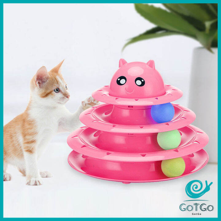 gotgo-รางบอล-ตาโต-ของเล่นแมวทรงโดม-รางบอล-4-ชั้น-cat-play-plate-มีสินค้าพร้อมส่ง