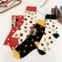 【LZ】◑⊙  Disney-Meias femininas Mickey and Minnie Cartoon Meias de outono e inverno Média Ponto Donald Mickey Ponto Fofos Estudante Meninas