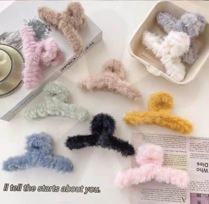 JNY PINK Hot Selling Korean Fashion Fur Hair Clamps 12cm | Lazada PH