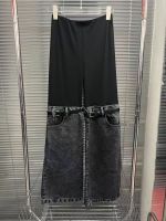 2023 Spring/Summer New Jeans Spliced Black High Waist Wide Leg Casual Floor Slam Pants for Women