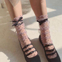 Lolita Polka Dots ถุงเท้าผู้หญิงบางเฉียบถุงเท้ายาวลูกไม้โปร่งใส Chffion ถุงเท้า Tulle Streetwear Calcetines