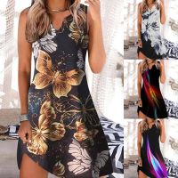 【CW】 Hot Sale Beach Floral V Neck Sundress Sleeveless Loose Fashion Seaside Платье Женское