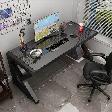 READY STOCK GLASS TOP WORKSTATION AND GAMING / COMPUTER TABLE 100cm ...