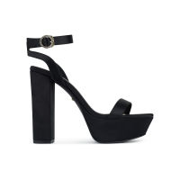 SHU RISING STARS 4.5" DGB ANKLE STRAP WITH CHUNKY HEELS BLACK SATIN รองเท้าส้นสูง