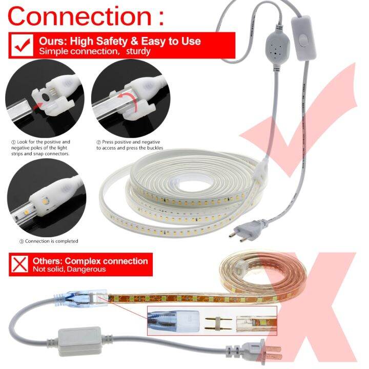 led-strip-220vกันน้ำ2835ความปลอดภัยสูงความสว่างสูง120leds-mไฟledกลางแจ้งled-strip-lightสำหรับdiyคริสต์มาสวันหยุดไฟตกแต่งสำหรับบันไดบ้านทางเดินห้องครัวห้องนั่งเล่นในร่ม