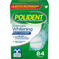 Polident Overnight Whitening Antibacterial Denture Cleanser Tablets, 84 Count (โพลิเดนท์, เม็ดฟู่ทำความสะอาดฟันปลอม)