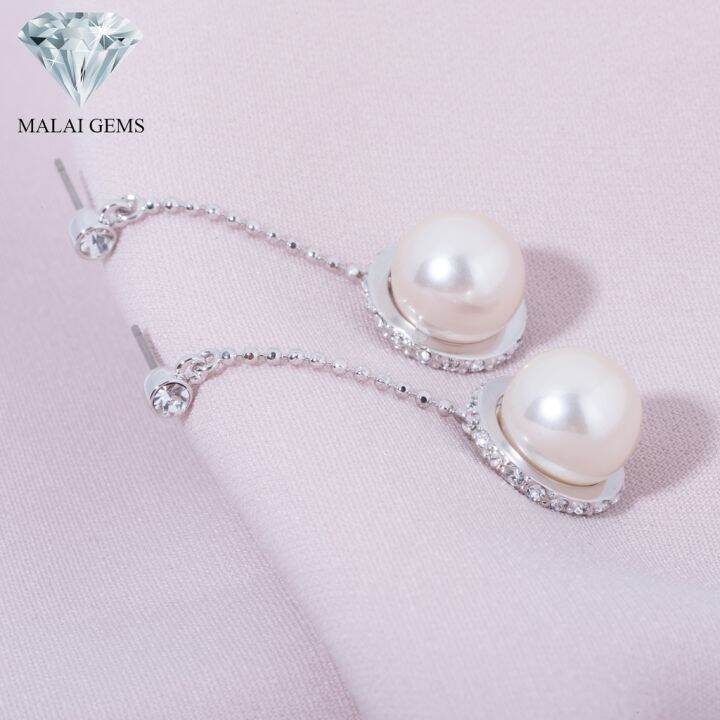 malai-gems-ต่างหูมุก-เงินแท้-silver-925-เพชรสวิส-cz-เคลือบทองคำขาว-รุ่น-21005522-แถมกล่อง-ต่างหูเพชร-ต่างหูเงินแท้