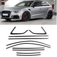 Mgs7ร้อน!!10ชิ้นแผ่นกันน้ำของตกแต่งขอบหน้าต่างภายนอกรถสำหรับรถ Audi A3 Hatchback 2013-2020สติ๊กเกอร์ปะเก็นเทปแถบปิดผนึกไทเทเนียมสีดำ