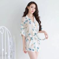 2023 Hot Sexy Pajamas Womens Sexy Underwear Printed Chiffon Nightdress Nightgown Hot Transparent Temptation Cardigan Bathrobe Home Clothes