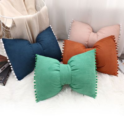 【CW】❈  Cilected Ins Bow Cushion Color Sofa Throw Pillows Pompom