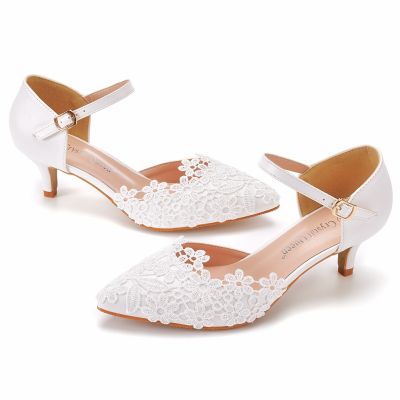 5 cm heel cusp sandals in the low to Mary Jane sandals white lace wedding shoes bride wedding ceremony