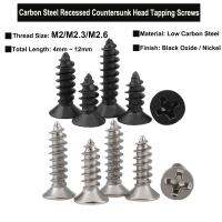 100/50Pcs M2 M2.3 M2.6 KA Low Carbon Steel Black Oxide / Nickel Cross Recessed 90°Countersunk Head Tapping Screws Wood Screw