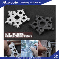 Manooby 23 In 1อุปกรณ์อเนกประสงค์รูปเกล็ดหิมะทรงห้าเหลี่ยมสำหรับไขควงประแจตั้งแคมป์จักรยานกลางแจ้งซ่อมแซมแบบพกพาพวงกุญแจประแจอีดีซี