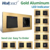 Wallpad 1 2 3 Gang 2 Way Gold Aluminum Panel Wall Light Switch LED Dimmer USB Charge EU Socket Outlet 172*86mm Shoes Accessories