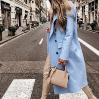 利Women Casual Warm Wool Jacket Korean Style Winter Outwear Coat  Loose Open Front Long Sleeve Overcoat Retro Pea Coat For Female