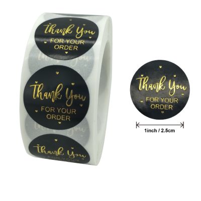 500Pcsroll 1inch2.5cm Hot stamping Round Stickers Thank You for Your Order Sticker Packing Seal Labels