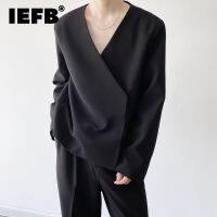 ZZOOI IEFB Autumn Personality Mens Collarless Short Suit Coat 2023 New Simple Trend Black Oversized Asymmetric Breasted Clothes Y9248