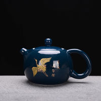 Ji blue glaze pot ceramic kungfu tea set teapot large Trace gold tea pot with filter Kungfu teapot wholesale