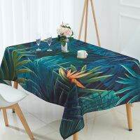 【cw】 Tropical green plant linen waterproof tablecloth palm leaf coffee table tablecloth environmental protection tablecloth decoratio