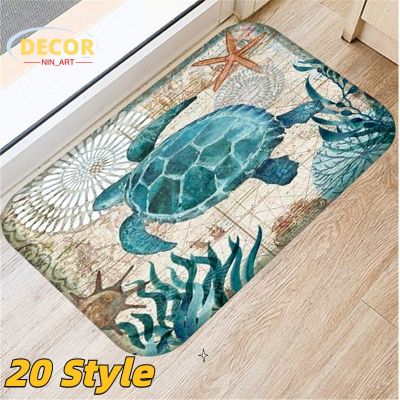 Ocean Animal Rugs Funny Sea Turtle Octopus Decor Anti-Slip Kitchen Door Mats Bathroom Floor Hallway Door Living Room Carpet