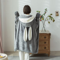 Rabbit Ear Cloak for Office Nap Lamb Air Conditioning Blanket Nap Sofa Blankets Home Lazy Hooded Mantle