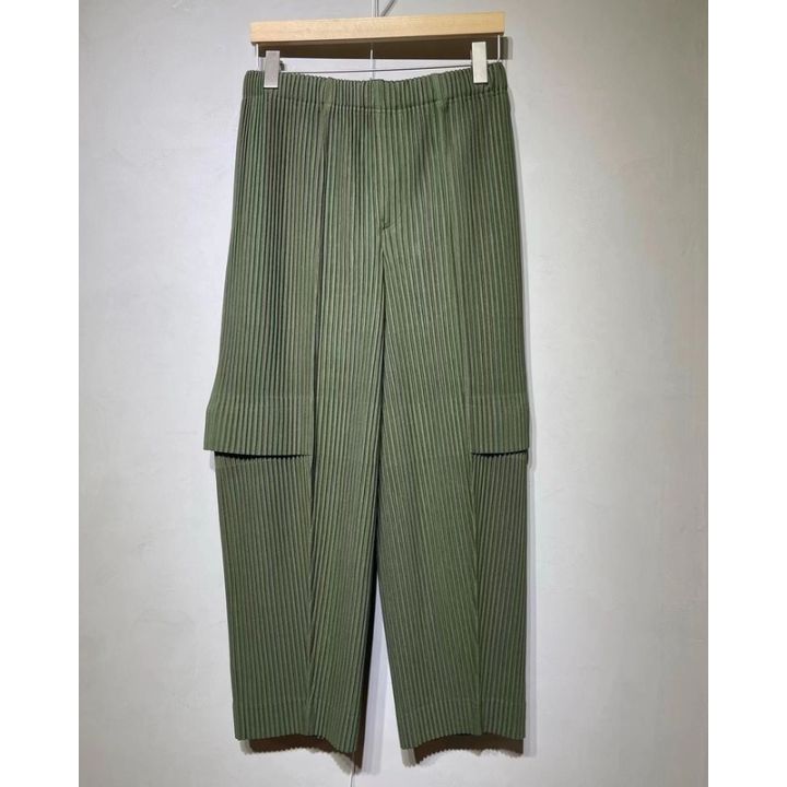 gm4j-2023-issey-miyake-japanese-pleated-trousers-military-green-overalls-mens-spring-and-autumn-casual-pants-suit
