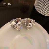 FYUAN Love Heart Crystal Clip Earrings for Women Bijoux No Pierced Geometric Rhinestone Ear Clip Statement Jewelry