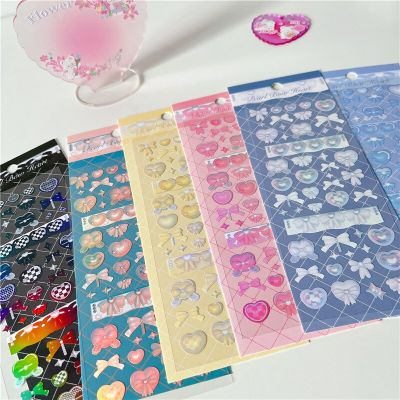 Cute Bowknot Cream Love Heart Stickers Hand Account Idol Card DIY Material Decorative Sticker Personalized Korean Stationery Stickers Labels