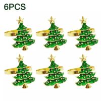 6Pcs Exquisite Christmas Tree Napkin Ring Decorative Napkin Holder Buckle Retro Rhinestone Craft for Christmas Decor