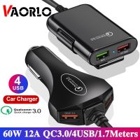 VAORLO ที่ชาร์จในรถในที่ยึดมือถือ12V 60W 4พอร์ต USB QC3.0เร็วอะแดปเตอร์ที่ชาร์จแบตในรถโทรศัพท์มือถือแบบพกพาปลั๊กที่ชาร์จ