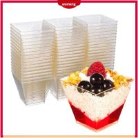 WUMENG 60ml 10/30/50pcs DIY Bakeware ภาชนะรูปทรงสี่เหลี่ยมคางหมู อุปกรณ์ปาร์ตี้ ช้อน ถ้วยขนม มูส เครื่องมือทำขนม ถ้วยทิ้ง